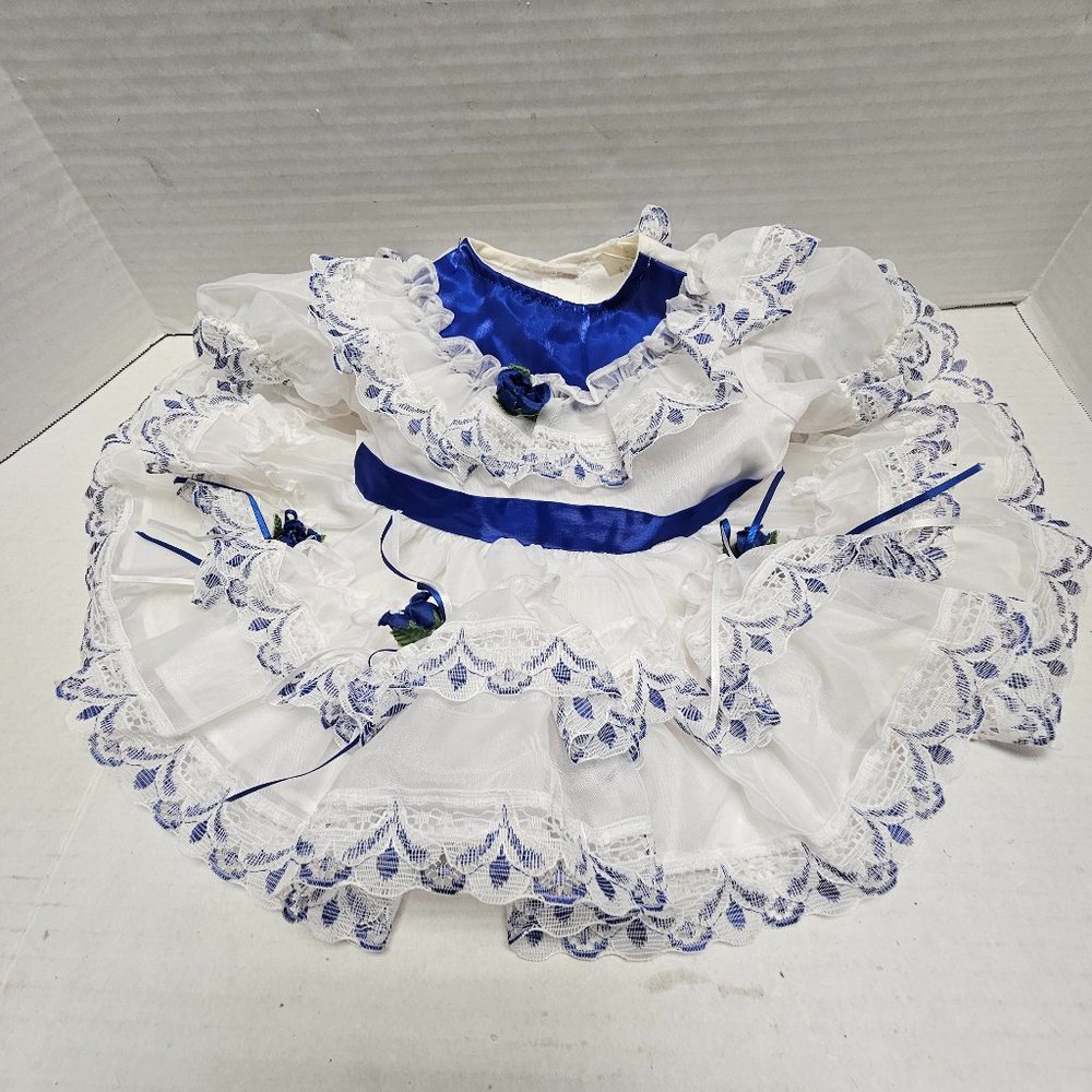 Tip Top Kids Girl Full Circle Blue White Lace Southern Belle Dress Made in USA
